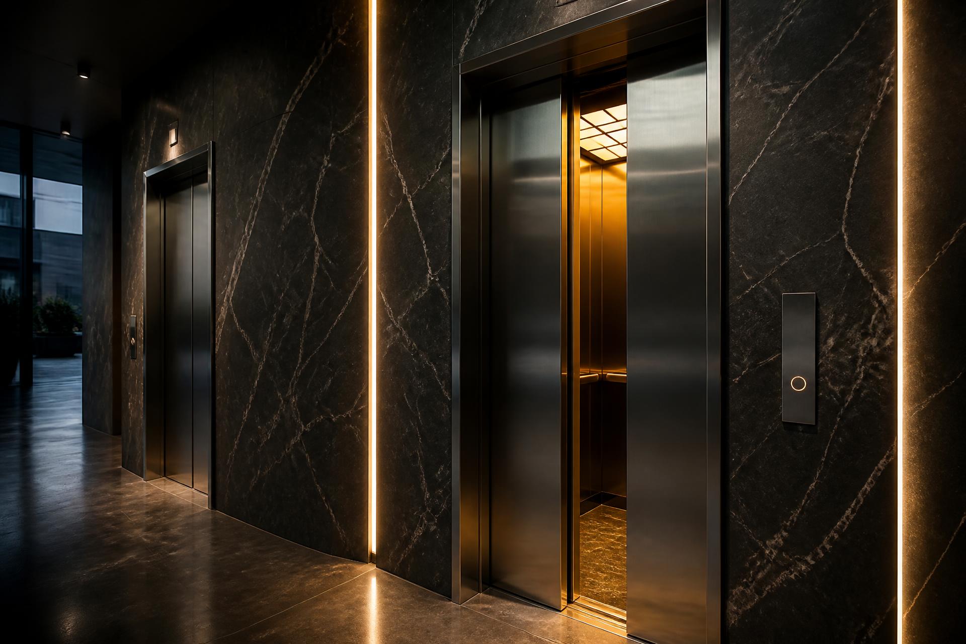 Premium elevator lobby with brushed steel doors